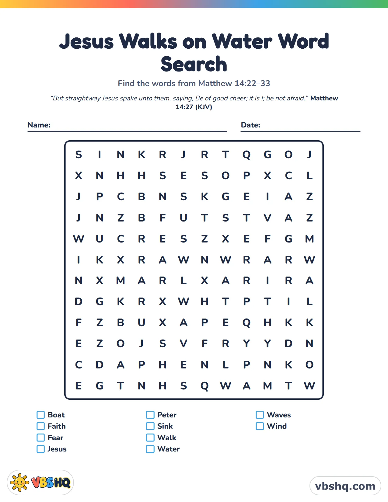 Jesus Walks on Water Word Search