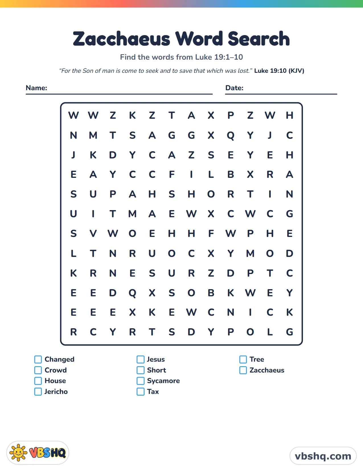 Zacchaeus Word Search